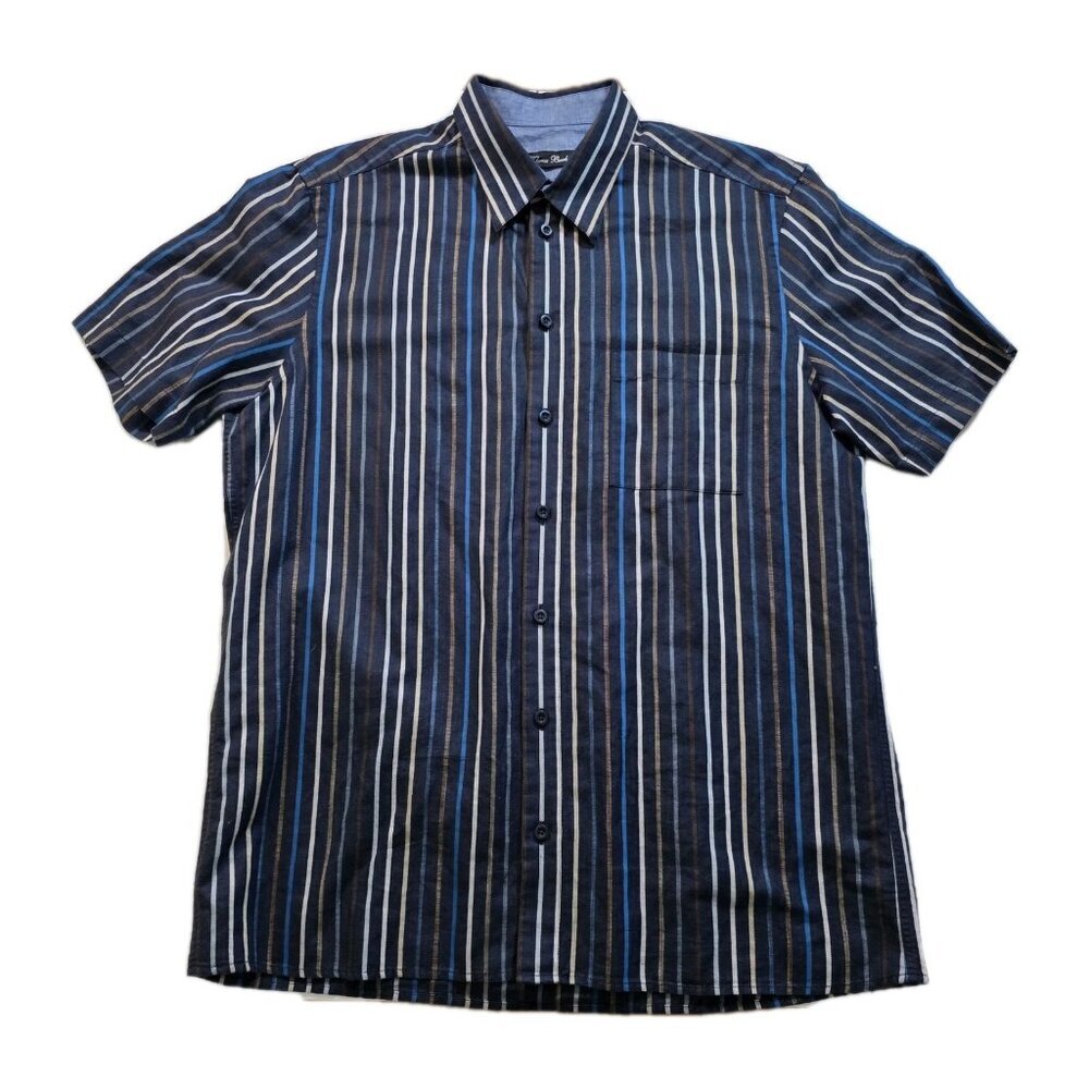 Klauss Boehler Shirt Mens L Multi Stripes SS Linen Cotton Casual Cottage Office
